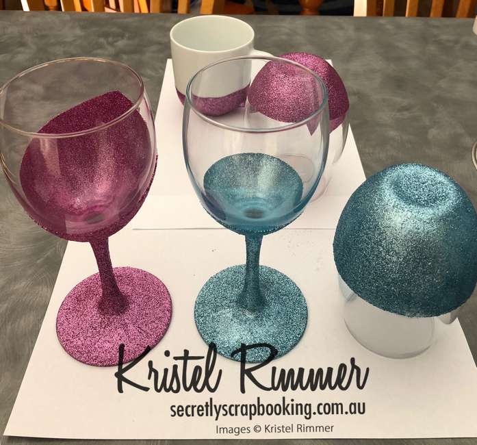 Various Wine Glasses and Mugs with Pink Or Light Blue Glitter without Decals - Secretly Scrapbooking (Bunbury, WA)