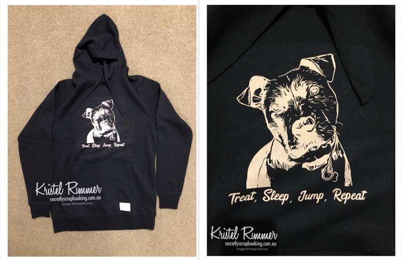 Female Black Hoodie - Personalised Photo Based Dog Head Design with Light Pink and Custom Tagline Theme - Secretly Scrapbooking (Bunbury, WA)