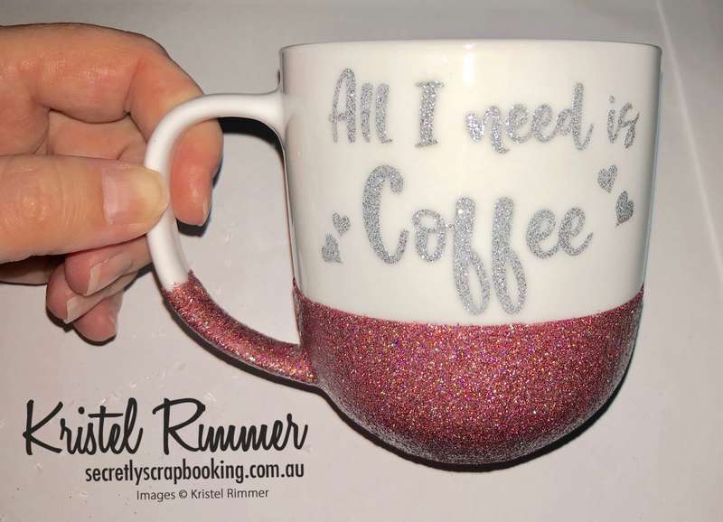 Ceramic Coffee Mug With Peach Glitter and All I Need Is Coffee Design - Secretly Scrapbooking (Copyright 2018) (Bunbury, WA)