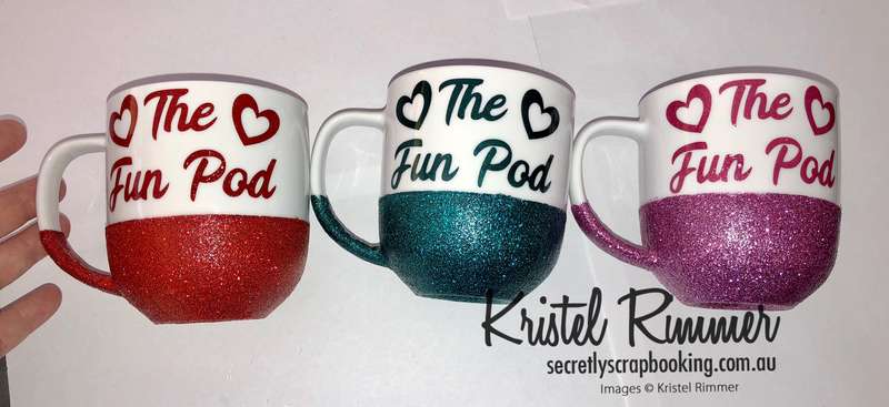 Ceramic Coffee Mug With Red, Teal and Pink Glitter Commonly Using The Fun Pod Design - Secretly Scrapbooking (Copyright 2018) (Bunbury, WA)