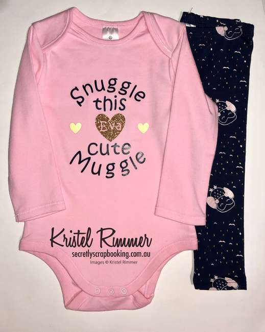 Pink baby onesie gift set, snuggle this cute muggle with name - Secretly Scrapbooking (Bunbury, WA)