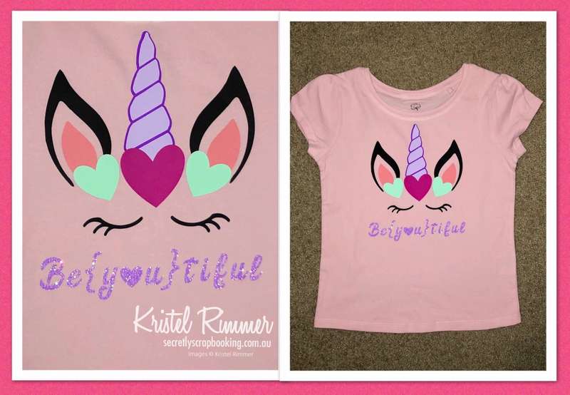 Soft Pink Girls Shirt With Unicorn Head and Purple Glitter Be{You}tiful Design - Secretly Scrapbooking (Copyright 2018) (Bunbury, WA)