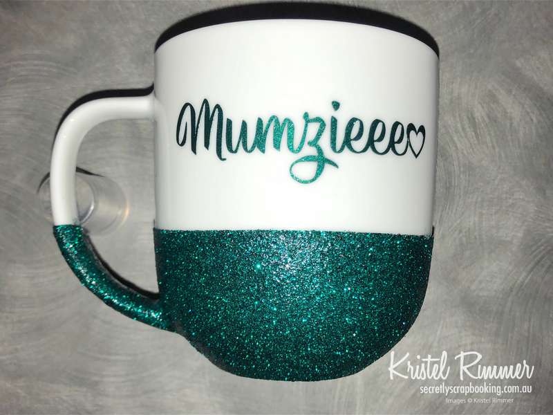 Ceramic Coffee Mug With Teal Glitter and Mumzieee Design - Secretly Scrapbooking (Copyright 2018) (Bunbury, WA)