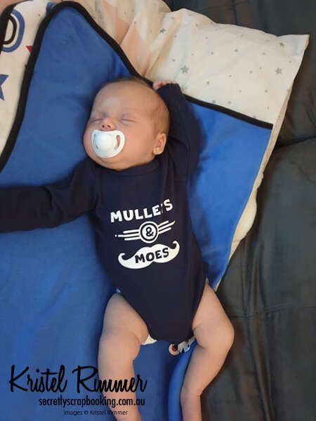 Navy and White Mullets and moes baby onesie worn - Secretly Scrapbooking (Bunbury, WA)