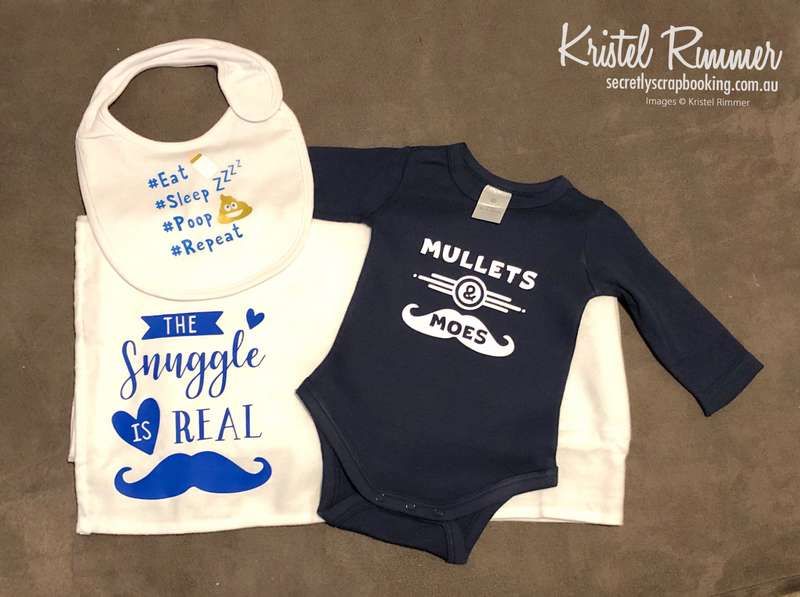 Blue and White Mullets and moes baby gift set with onesie, baby wrap and bib featuring eat sleep poop repeat, the snuggle is real, mullets and moes - Secretly Scrapbooking (Bunbury, WA)